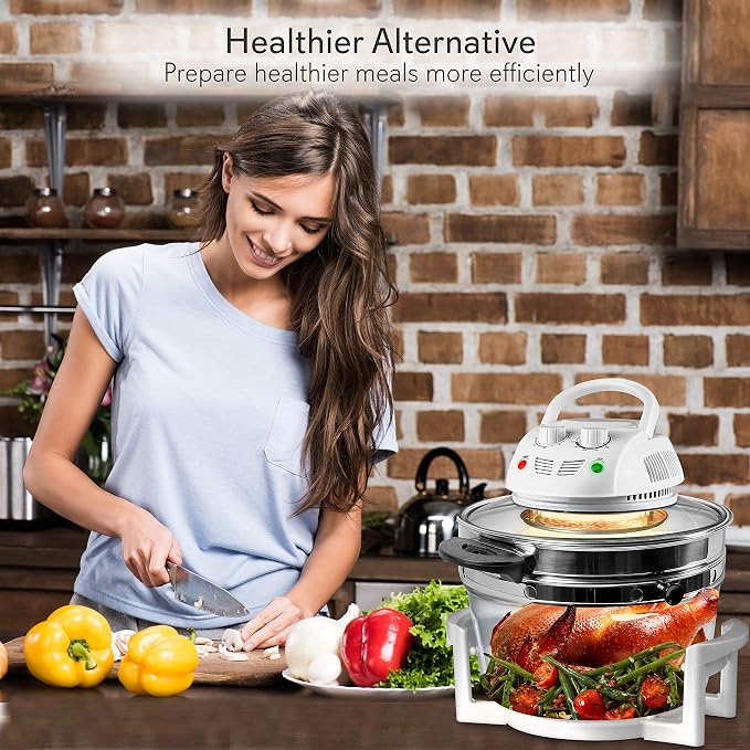 NutriChef Air Fryer, Infrared Convection Oven, Halogen Oven Countertop, Healthy Cooking, Stainless Steel, 13 Quart 1200W, Prepare Quick Healthy Meals, Great for French Fries & Chips (White)