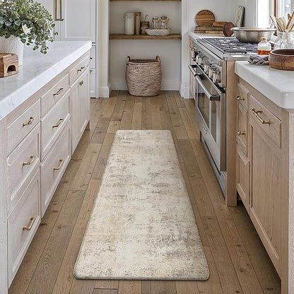 Kitchen Mats for Floor Anti Fatigue Waterproof Kitchen Rug Beige Grey Abstract Cushioned Non-Slip Kitchen Mats Comfort Standing Neutral Mat for Sink Laundry Office 17.3"×59"