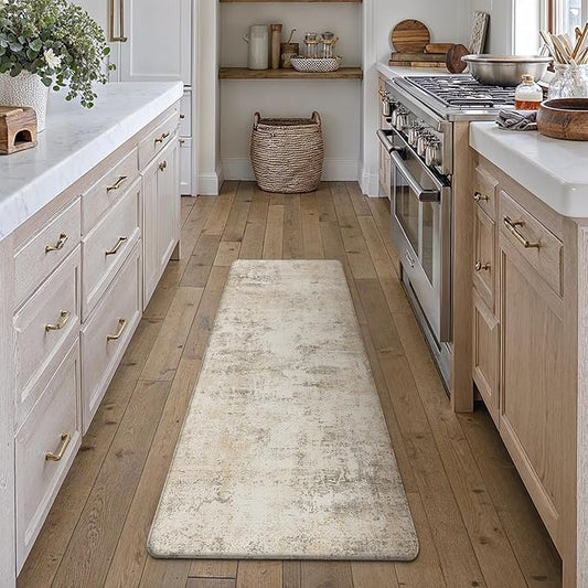 Kitchen Mats for Floor Anti Fatigue Waterproof Kitchen Rug Beige Grey Abstract Cushioned Non-Slip Kitchen Mats Comfort Standing Neutral Mat for Sink Laundry Office 17.3"×59"