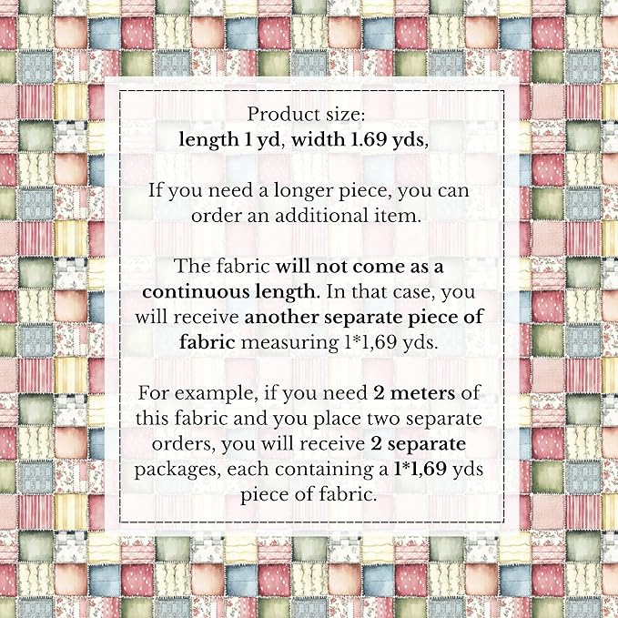 Soft Meadow Patchwork Cotton Fabric Panel, Pastel Floral & Stripe Design, 140 GSM, 61″ × 36.6″ (155 × 93 cm)