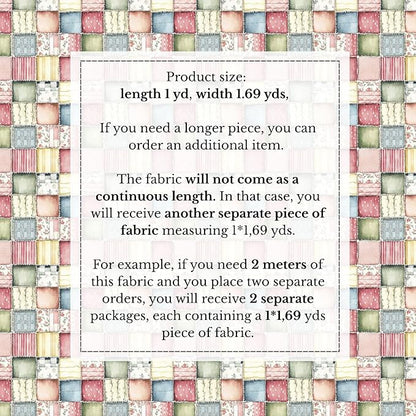 Soft Meadow Patchwork Cotton Fabric Panel, Pastel Floral & Stripe Design, 140 GSM, 61″ × 36.6″ (155 × 93 cm)
