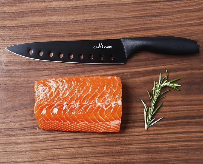 Culina® 8-Inch Nonstick Carbon Steel Sushi Knife with Sheath, Black