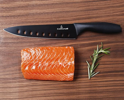 Culina® 8-Inch Nonstick Carbon Steel Sushi Knife with Sheath, Black