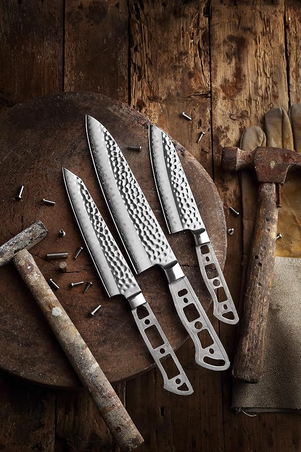 KATSURA Woodworking Project Kit – Japanese Premium AUS 10, Hammered 3-Layer Forged Steel – Classic Style Handle – NO LOGO (8-in with 50mm wide blade Gyuto Chef Knife Blank)