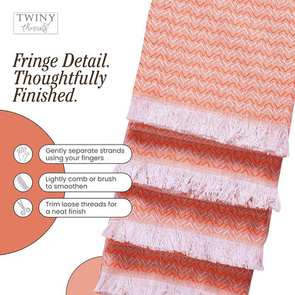 TWINY threads Kitchen Dish Towel Chevron Design, Premium Large 100% Cotton Kitchen Linen Set, Dish Rags for Drying Dishes, Absorbent Quick Drying Wash Rags, Pack of 4, 16 x 26 Inch, Orange