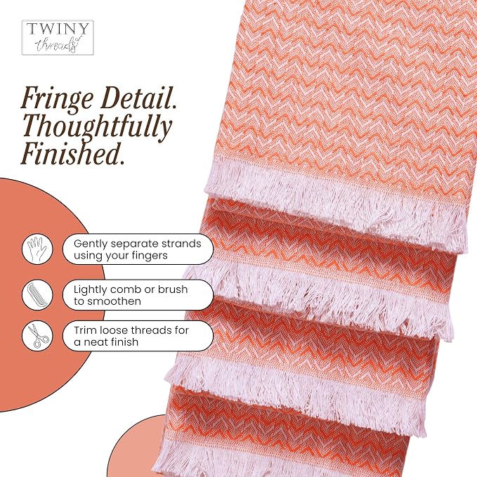 TWINY threads Kitchen Dish Towel Chevron Design, Premium Large 100% Cotton Kitchen Linen Set, Dish Rags for Drying Dishes, Absorbent Quick Drying Wash Rags, Pack of 12, 16 x 26 Inch, Orange