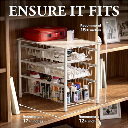 Simple Houseware Stackable 3 Tier Sliding Basket Organizer Drawer, White