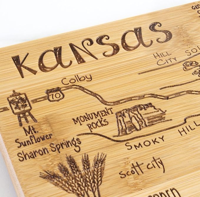 Totally Bamboo Destination Kansas State Shaped Serving and Cutting Board, Includes Hang Tie for Wall Display
