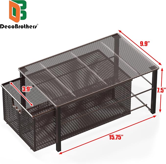 Deco Brothers Stackable Pull Out Cabinet Sliding Basket with Dividers, Large, Bronze