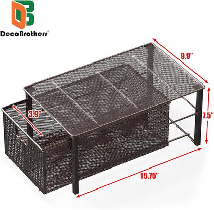 Deco Brothers Stackable Pull Out Cabinet Sliding Basket with Dividers, Large, Bronze