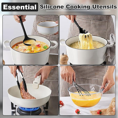 LIANYU 14 Pcs Silicone Kitchen Utensils Set with Holder, 446°F Heat Resistant Silicone Cooking Kitchen Utensils Spatula Set, Non-Stick & Dishwasher Safe Cooking Tools, Comfort Grip Handle, Black