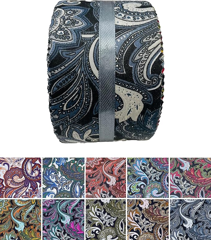 40 Strip Jelly Roll Fabric Strips for Sewing, 100% Cotton Fabric for Quilting Crafting, Precut Bundles, Patchwork Precut Quilt Squares-2.5" x 44" Dark Paisley