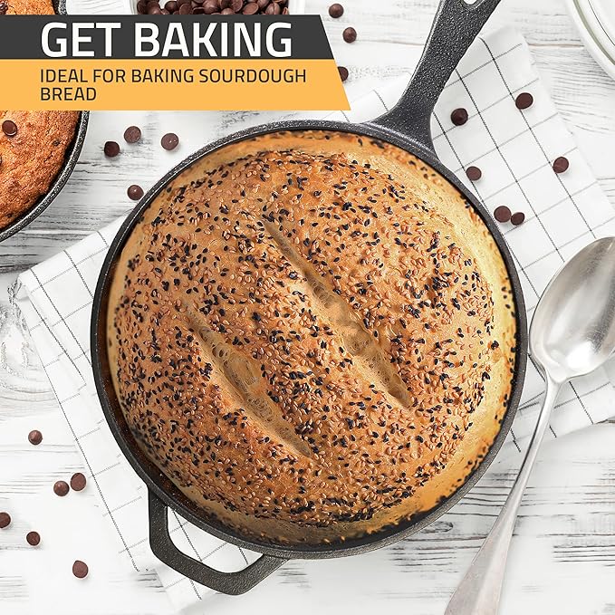KICHLY Combo Cooker Cast Iron Dutch Oven with Lid 2 in1, Pre-seasoned Multi Cookware Skillet, 3.2QT Cast Iron Pan Dutch Oven Deep Pot with Frying Pan 10.25 Inch, Grill Induction Stovetop Camping