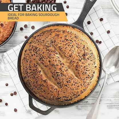 KICHLY Combo Cooker Cast Iron Dutch Oven with Lid 2 in1, Pre-seasoned Multi Cookware Skillet, 3.2QT Cast Iron Pan Dutch Oven Deep Pot with Frying Pan 10.25 Inch, Grill Induction Stovetop Camping