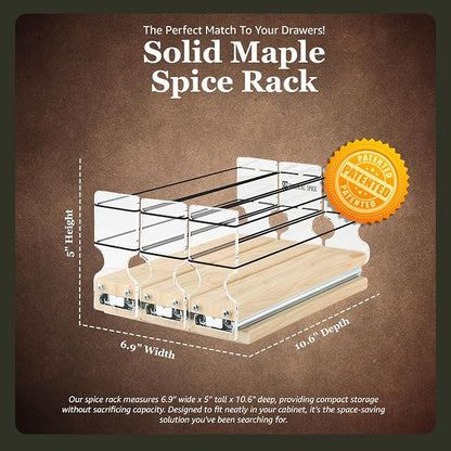 Vertical Spice Solid Maple Storage Rack Drawer - Sliding Spice Rack - Pantry Organizers and Storage - Kitchen Cabinet Organizer - Pull Out Shelf - Made in USA - 3 Drawers (6.9" W x 5.0" H x 10.6" D)