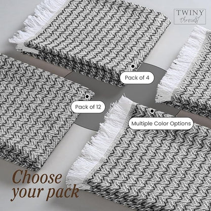 TWINY threads Kitchen Towel Chevron Weave, Premium Kitchen Linen Set, Large 100% Cotton Dish Rags, Absorbent Quick Drying for Daily Use, Washable Reusable, Set of 4, 16x26 Inches, Black