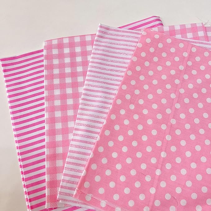 7Pcs 20" x 20" Cotton Fabric DIY Making Supplies Quilting Patchwork Fabric Fat Quarter Bundles DIY for Quilting Cotton Patchwork Cushions (Pink, 20 x 20 inches)