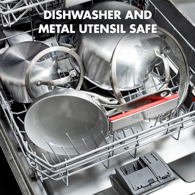 GreenPan Venice Pro 10 Piece Cookware Set, Stainless Steel Non-Toxic PFAS-Free with Ceramic Nonstick Coating, Induction Suitable, Glass Lids, Multi Clad, Dishwasher & Oven Safe, Silver