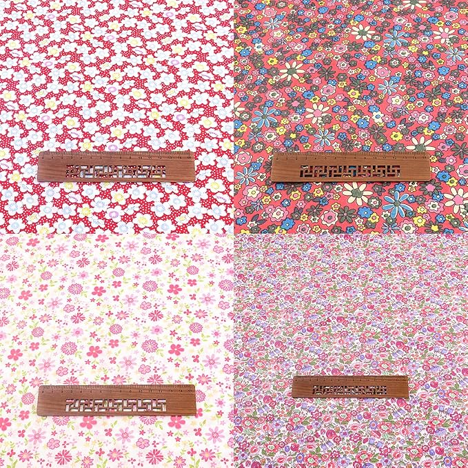 100% Cotton Fabric Squares for Sewing & Quilting - Floral DIY Patchwork Fabric Bundle (20"x20"), Pre-Cut, Red