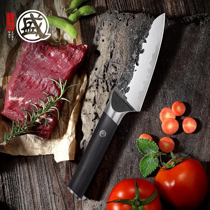 MITSUMOTO SAKARI 4.5-Inch Japanese Paring Knife, SKD-11 Steel | Compact paring knife for peeling, slicing and trimming, 3-layer SKD-11 steel, non-stick coating, pakkawood handle