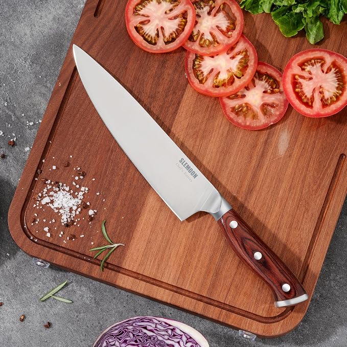 8 Inch Forged Chef Knife, 15° High Carbon Stainless Steel Sharp Kitchen Knife with Ergonomic Pakkawood Handle, Rust Resistant, Gift Box for Home & Restaurant