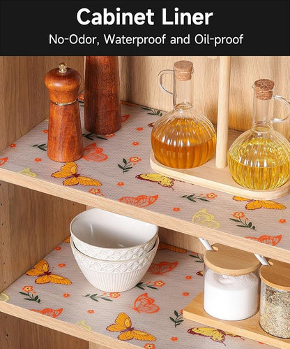 Cooyes Reusable Non-Adhesive Drawer and Shelf Liner for Kitchen Cabinets-Waterproof Shelf Paper, Easy to Cut and Install - Suitable for Dresser, Pantry, Cupboard(Colorful Butterfly, 17.7" W x 197" L)