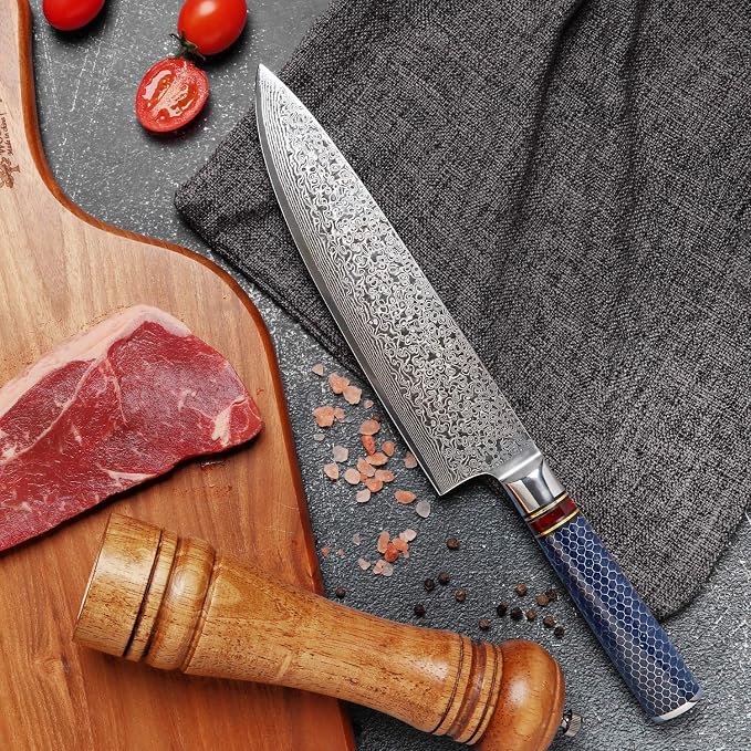Chef Knife 8 Inch Damascus Chefs Knife Japanese VG10 Kitchen Knife Sharpest 67-Layer High Carbon Stainless Steel knife Cooking Knife, Meat Cutting Gyuto Chef Knife with Sheath(type 1)