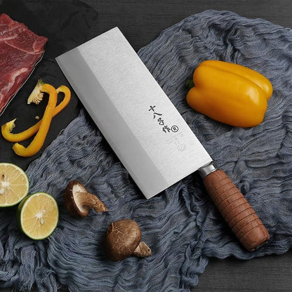 SHI BA ZI ZUO 8-inch Professional Cleaver - Stainless Steel Meat & Vegetable Knife with Non-stick Finish and Anti-slip Wooden Handle