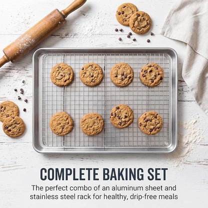 aking Sheet Pan & Cooling Rack Set – 18"×13" Aluminum Half Sheet & Stainless Steel Wire Rack