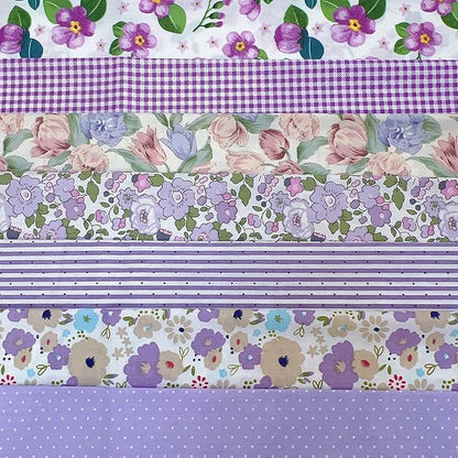 7 pcs 20" x 20" Cotton Fabric DIY Making Supplies Quilting Patchwork Fabric Fat Quarter Bundles DIY for Quilting Cotton Patchwork Cushions (Purple Big Flowers, 20" x 20")