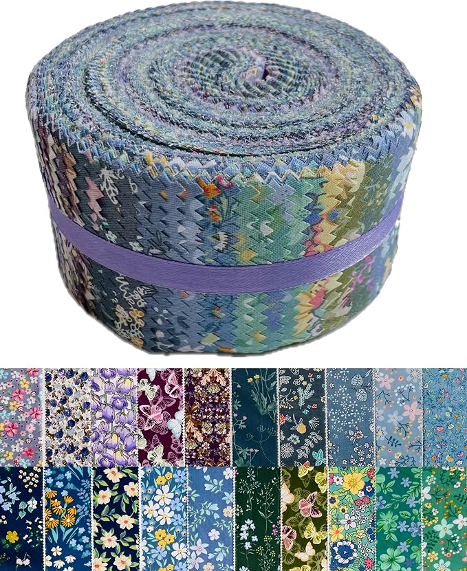 40 Strip Jelly Roll Fabric Strips for Sewing, 100% Cotton Fabric for Quilting Crafting, Precut Bundles, Patchwork Precut Quilt Squares-2.5" x 44" Tranquil
