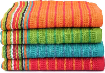 TEXAS LINEN CO. Kitchen Dish Towels, 100% Cotton Salsa Towels, Set of 4 (16x28 Inches), Multi Purpose Cooking Drying Restaurant Bar Cleaning Cloth Napkin, Highly Absorbent, Lint Free, Multi-Color