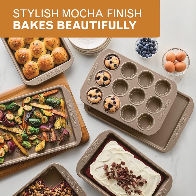 Farberware Bakeware Warp Resistant, Dishwasher Safe, 9-Inch x 13-Inch Rectangular Cake Pan - Mocha