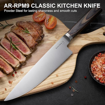 8 Inch Chef Knife, High-Carbon Stainless Steel Kitchen Knives with Pakkawood Handle, Ultra Sharp Cooking Knife for Meat & Vegetables, Gift for Home Cooks & Chefs