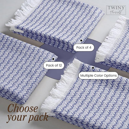 TWINY threads Kitchen Towel Chevron Pattern, Premium Large Kitchen Linen Set, 100% Cotton Wash Rags, Absorbent Quick Drying Cloth, Washable Reusable Multi Purpose, Set of 4, 16x26 Inches, Indigo Blue