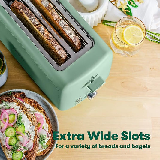 BELLA 4 Slice Toaster, Long Slot & Removable Crumb Tray - 7 Shading Options with Auto Shut Off, Cancel & Reheat Button - Toast Bread & Bagel, Sage
