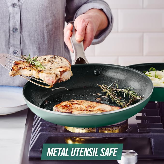 Blue Diamond 20 Piece Cookware and Bakeware Set, Diamond Infused PFAS-Free Ceramic Nonstick Pots and Pans, Durable Nontoxic Metal Utensil Safe & Scratch Resistant, Dishwasher & Oven Safe, Green