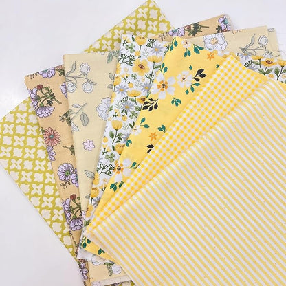 7Pcs 20" x 20" Cotton Fabric DIY Making Supplies Quilting Patchwork Fabric Fat Quarter Bundles DIY for Quilting Cotton Patchwork Cushions (Yellow, 20 x 20 inches)