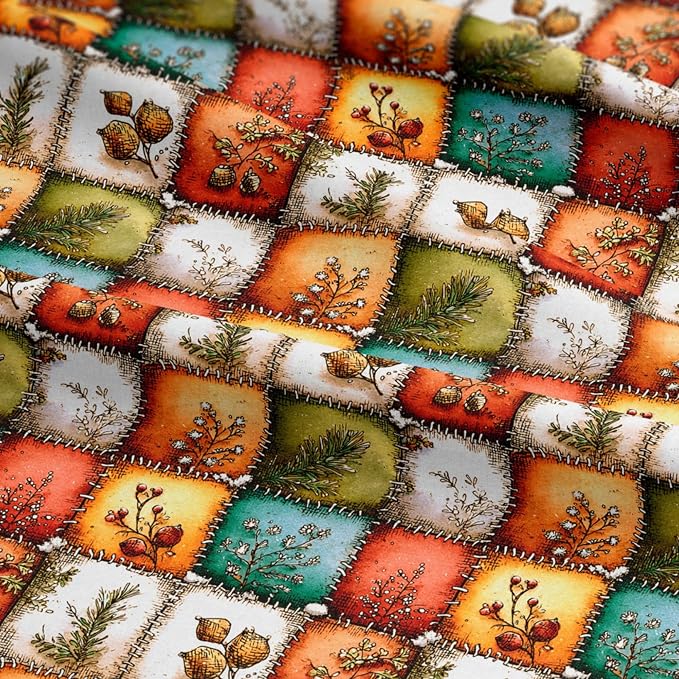 Autumn Forest Patchwork Cotton Fabric Panel – 61 × 36.6 Inches, 100% Cotton 140 GSM, Premium Turkish Printed Fabric for Quilting, Crafts & Home Decor