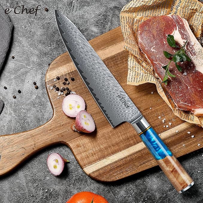 8-Inch Kitchen Knife, Handcrafted Damascus Sharp Chef Knife, Made with VG10 Steel, Wood Grain Resin Handle, Comes with Gift Box (8-inch chef's knife)