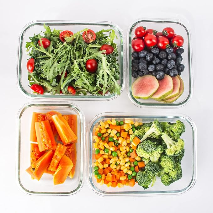 10 Pack Glass Food Storage Containers, Glass Meal Prep Containers with Lids Leak Proof, Clear Glass Bento Boxes for Adults, Microwave & Freezer Safe (34oz & 12oz)