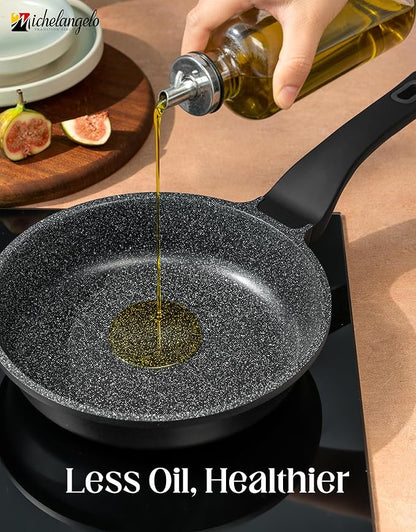 MICHELANGELO Nonstick Frying Pan - 8-Inch Non Stick Small Frying Pan with Silicone Handle | Easy to Clean, All Stovetops Compatible, Durable for Use