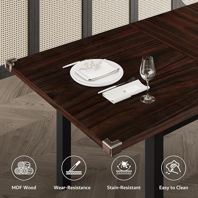 iPormis 5-Piece Dining Table Set for 4-8 People, Extendable Kitchen Table Set with 2 Benches and 2 Square Stools, Mid-Century Dining Room Table with Metal Frame & MDF Board, Saving Space, Espresso