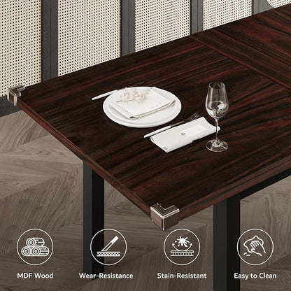 iPormis 5-Piece Dining Table Set for 4-8 People, Extendable Kitchen Table Set with 2 Benches and 2 Square Stools, Mid-Century Dining Room Table with Metal Frame & MDF Board, Saving Space, Espresso