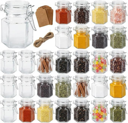 TOPZEA 30 Pack Hexagon Glass Jars with Airtight Lid, 3.5oz Clear Spice Jar, Herb Storage Containers Food jars for Pantry Organization, Honey, Jam, Party Favors & Crafts (Includes Labels & Hemp Rope)