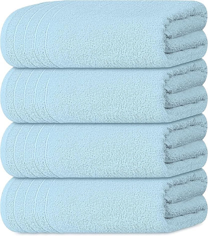 Tens Towels Pack of 4 Extra Large Bath Towels 30 x 60 Inches, 100% Cotton, Larger & Lighter Weight, Quicker to Dry, Super Soft and Absorbent, Perfect for Bathroom, Sky Blue