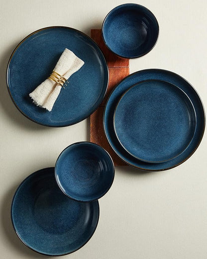 Pokini 24 Piece Dinnerware Sets for 8, Modern Stoneware Plates and Bowls Setst, Perfect for Family Gatherings & Holiday Celebrations, Easy Cleaning Dishes Set, Stack Compactly Dishware, Starry Blue