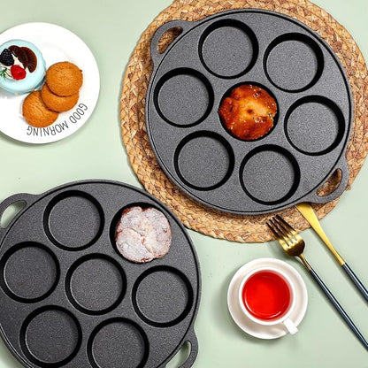 Tioncy 2 Pcs Cast Iron Biscuit Pan Cast Iron Muffin Seasoned Mini Cake Scone Donut Pie Pan for Baking, Egg, Corn Bread, Cupcakes & Dessert(Round Style)