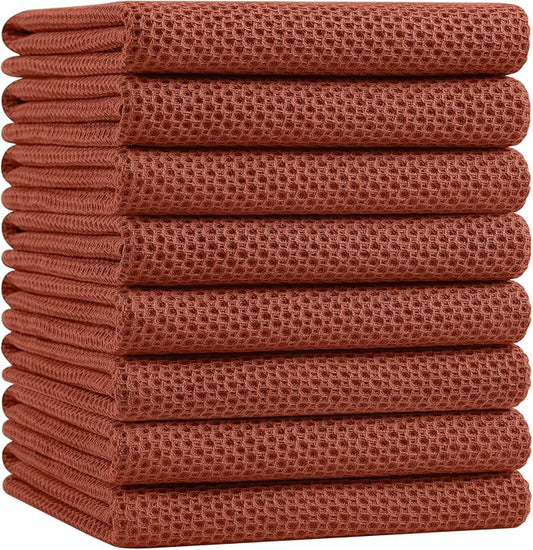 Homaxy 100% Cotton Oversized Waffle Weave Kitchen Dish Towels, Ultra Soft Absorbent Quick Drying Cleaning Towel, 20x28 Inches, 8-Pack, Rust