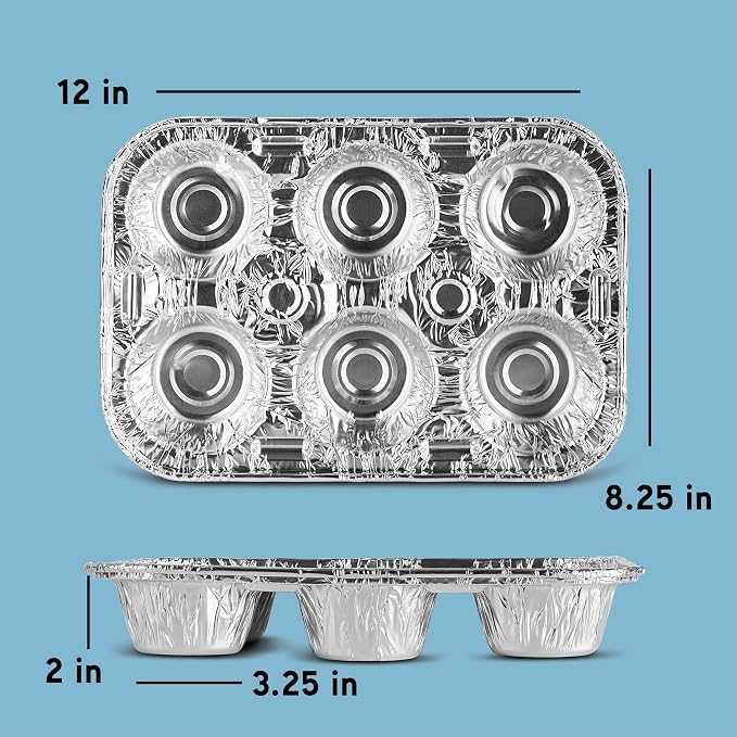 PLASTICPRO Aluminum Foil Muffin Pans Reusable and Disposable, Muffin & Pie foil Pan (10, 6 cavity XL)